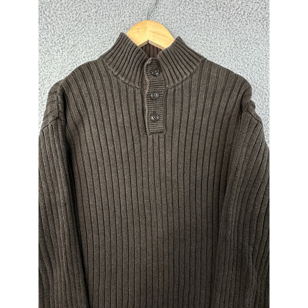VTG Old Navy Sweater Mens 2XL Ribbed Knit Cotton Brown 1/4 Button Placket Y2K